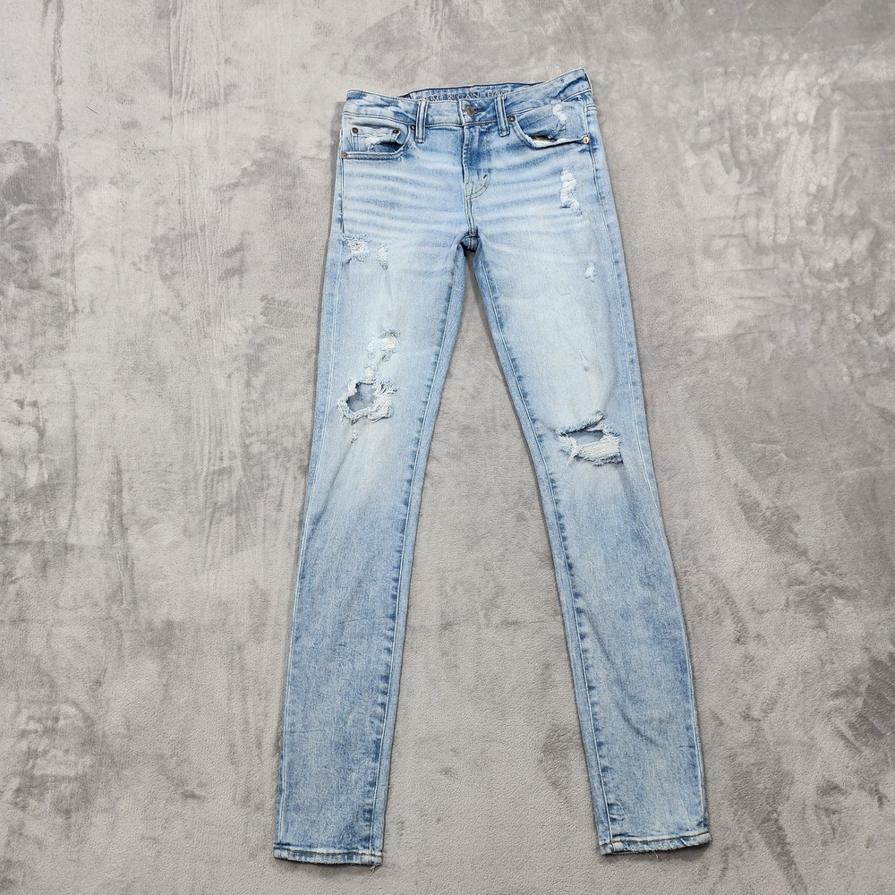 American Eagle Jeans Mens 30x36 Blue Skinny Distressed Stretch Denim Light Wash